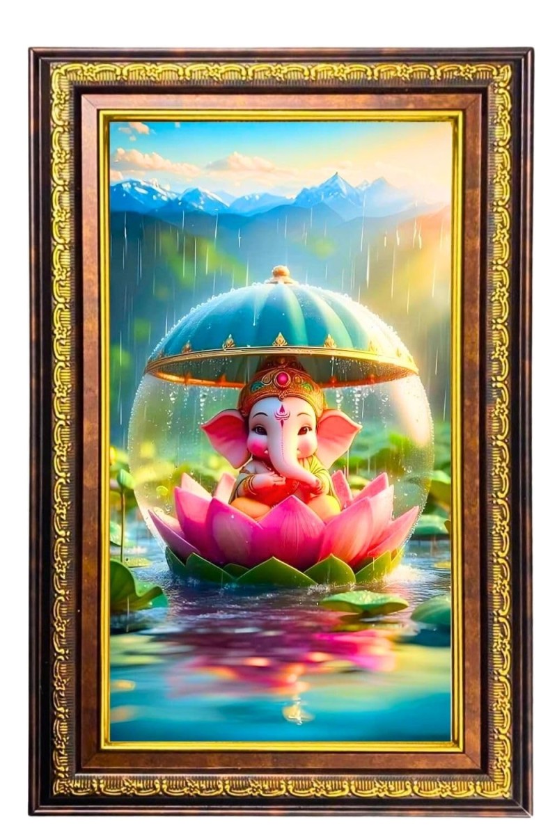 Lord Ganesha Digital Golden Balck Color Photo Frame | Hindu Religious Wall Decor | 12x18 Inches - Inspirational Wall Art For Office, Home Decor - Ideal Spiritual Gift (F16815)