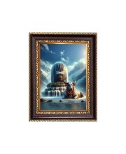 Lord Shiva lingam and Nandi Maharaj Digital Print Photo 6.7x8.7 inches - Vibrant Religious Wall Art for Home, Office and Temple Decor.
