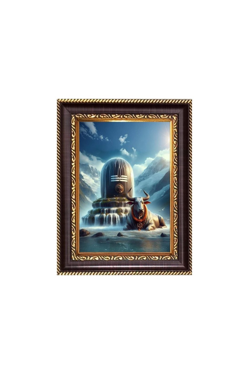 Lord Shiva lingam and Nandi Maharaj Digital Print Photo 6.7x8.7 inches - Vibrant Religious Wall Art for Home, Office and Temple Decor.