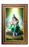 Lord Krishna Digital Golden Balck Color Photo Frame | Hindu Religious Wall Decor | 18x24 Inches - Inspirational Wall Art For Office, Home Decor - Ideal Spiritual Gift (F16932)