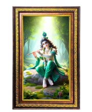 Lord Krishna Digital Golden Balck Color Photo Frame | Hindu Religious Wall Decor | 18x24 Inches - Inspirational Wall Art For Office, Home Decor - Ideal Spiritual Gift (F16932)