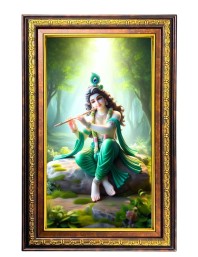 Lord Krishna Digital Golden Balck Color Photo Frame | Hindu Religious Wall Decor | 10x16 Inches - Inspirational Wall Art For Office, Home Decor - Ideal Spiritual Gift (F16933)