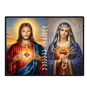Jesus And Immaculate Heart Of Mary Laminated Photo - 9x11 Inches, Divine Blessings For Home & Office And Temple Decoration (F16190)