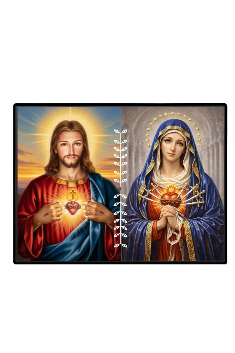 Jesus And Immaculate Heart Of Mary Laminated Photo - 5x7 Inches, Divine Blessings For Home & Office And Temple Decoration (F16190)