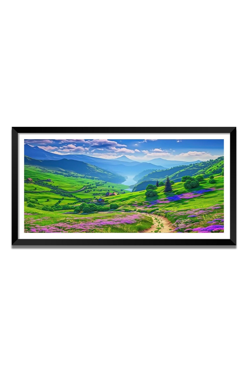 Nature Landscape Floating Frame Scenery Digital Print - (I5863) - 24x48 inch Modern Nature Wall Art for Living Room, Bedroom, Office, Hotels, Drawing Room