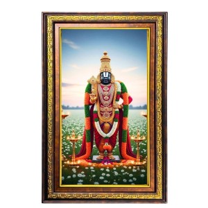 Lord Venkateshwara Swamy Digital Golden Balck Color Photo Frame | Hindu Religious Wall Decor | 14x20 Inches - Inspirational Wall Art For Office, Home Decor - Ideal Spiritual Gift (F16462)