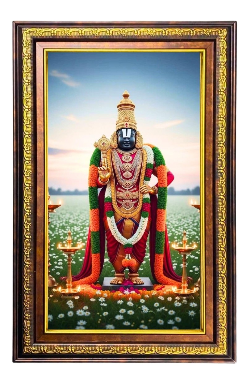 Lord Venkateshwara Swamy Digital Golden Balck Color Photo Frame | Hindu Religious Wall Decor | 12x18 Inches - Inspirational Wall Art For Office, Home Decor - Ideal Spiritual Gift (F16462)