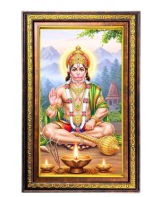 Lord Hanuman Digital Golden Balck Color Photo Frame | Hindu Religious Wall Decor | 12x18 Inches - Inspirational Wall Art For Office, Home Decor - Ideal Spiritual Gift (F16702)
