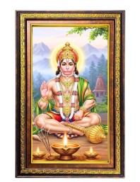 Lord Hanuman Digital Golden Balck Color Photo Frame | Hindu Religious Wall Decor | 12x18 Inches - Inspirational Wall Art For Office, Home Decor - Ideal Spiritual Gift (F16702)