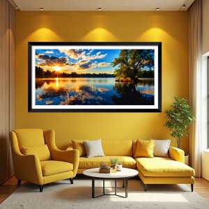 Nature Landscape Floating Frame Scenery Digital Print - (I5808) - 24x48 inch Modern Nature Wall Art for Living Room, Bedroom, Office, Hotels, Drawing Room