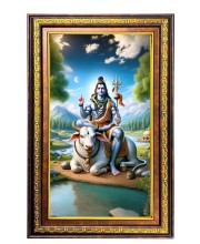 Lord Shiva Digital Golden Balck Color Photo Frame | Hindu Religious Wall Decor | 18x24 Inches - Inspirational Wall Art For Office, Home Decor - Ideal Spiritual Gift (F16512)