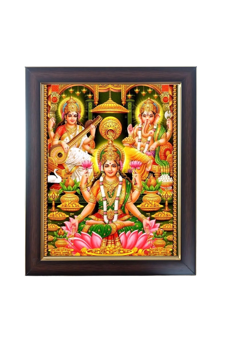 Hitech Sales Shri Laxmi Devi, Ganesha Ji & Ma Saraswati Devi Photo Frame for Pooja Room, Temple Decor, Home Decoration and Gift