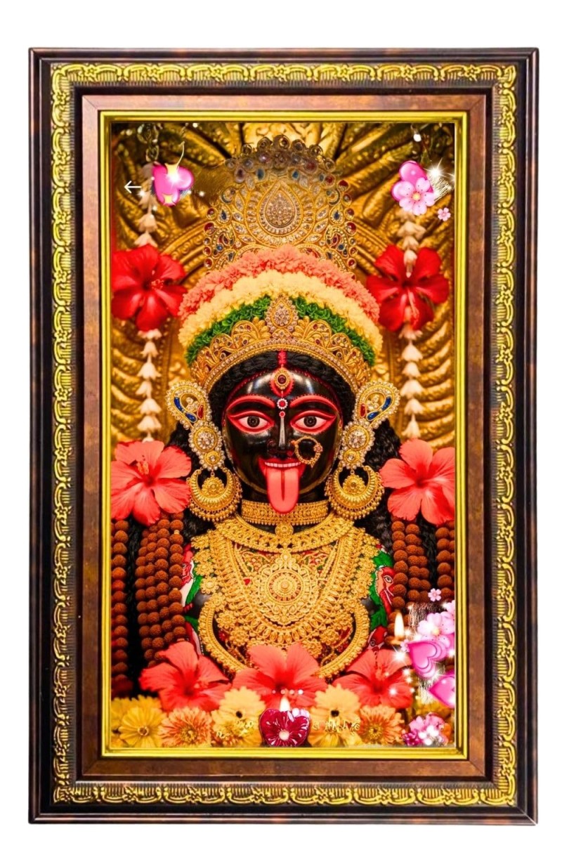 Ma Kali Matha Digital Golden Balck Color Photo Frame | Hindu Religious Wall Decor | 12x18 Inches - Inspirational Wall Art For Office, Home Decor - Ideal Spiritual Gift (F16890)