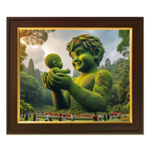 Hitech Sales Nature Boy holds nature child in palm Grass cut theam ai Photo with 12X10 inch Frame for home office Room decor Gift