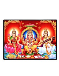 Lord Ganesha Maa Laxmi Sarswati Laminated Photo - 9x11 Inches, Divine Blessings For Home & Office And Temple Decoration (F16140)