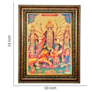 Hitech Sales Lord Maa Durga Family Light Weighted photo Frame Waterproof Acrylic 3d photo with Wooden Frames for Table, Temple Wall, Mandir, Gym, and Outdoor Spaces, Home Decor