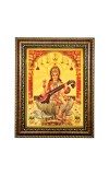 Hitech Sales Lord Saraswati mata hold Sitar gold plated photo with Light Weighted Waterproof Glass Cover 9X7 Wooden Frames for Table, Temple Wall, Mandir, Gym, and Outdoor Spaces, Home Decor
