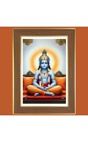 Shri Krishna with Dhyana Mudra Photo Frame - 12x16 Inches, Brown Wooden Frame for Home, Office & Temple Decoration