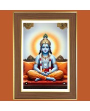 Shri Krishna with Dhyana Mudra Photo Frame - 12x16 Inches, Brown Wooden Frame for Home, Office & Temple Decoration