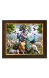 Hitech Sales Lord sri Krishna playing Flute theam ai Photo with Beautiful 12X10 in synthetic Wood Frame With Glass Tabletop Wallmount display for home office Room decor Gift for all occations