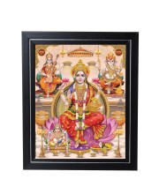 Hitech Sales Sri Lakshmi Mata,Ganesh Ji,Saraswati Mata Photo Frame for Pooja Room, Temple Decor, Home Decoration and Gift (Wall and Tabletop, Rectangular, Printed Photo, 12 x 14 inches Frame, Brown)