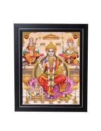 Hitech Sales Sri Lakshmi Mata,Ganesh Ji,Saraswati Mata Photo Frame for Pooja Room, Temple Decor, Home Decoration and Gift (Wall and Tabletop, Rectangular, Printed Photo, 12 x 14 inches Frame, Brown)