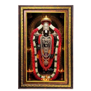 Lord Venkateshwara Swamy Digital Golden Balck Color Photo Frame | Hindu Religious Wall Decor | 14x20 Inches - Inspirational Wall Art For Office, Home Decor - Ideal Spiritual Gift (F16464)