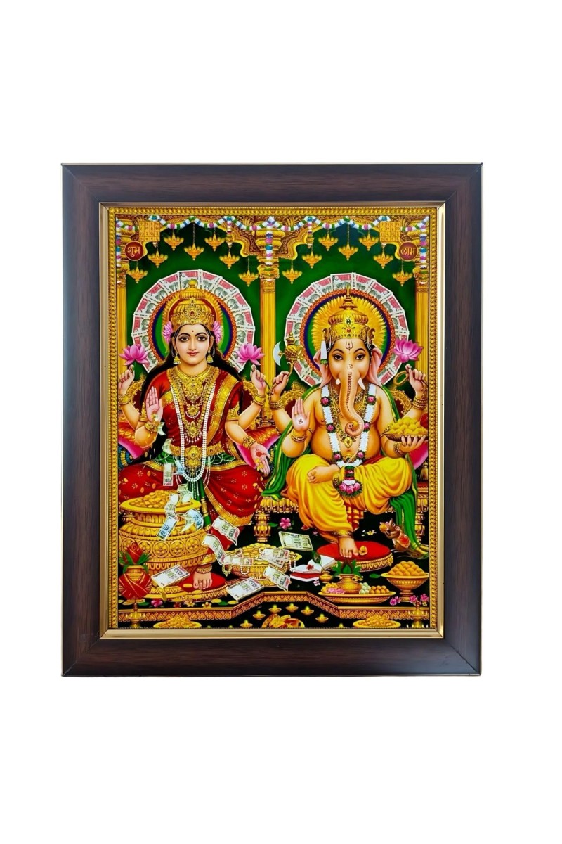 Hitech Sales Sri Laxmi Devi & Ganesh ji Photo Frame for Pooja Room, Temple Decor, Home Decoration and Gift (Wall and Tabletop, Rectangular, Polystyrene Frame, Printed Photo, 24 x 29 cm Black)