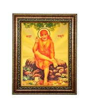 Hitech Sales Lord Sri Sai baba Siridir Sai baba gold plated photo with Light Weighted Waterproof Glass Cover 9X7 Wooden Frames for Table, Temple Wall, Mandir, Gym, and Outdoor Spaces, Home Decor