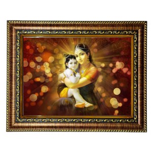 HiTech Sales Lord Krishna and Mother Yashoda photo frame deity for Office, Wall/Table, Study room & living room, gifts | PVC Frame & Front Face - Glass (12 x10)