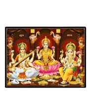 Lord Ganesha Maa Laxmi Saraswati Laminated Photo - 7x9 Inches, Divine Blessings For Home & Office And Temple Decoration (F16128)