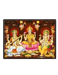 Lord Ganesha Maa Laxmi Sarswati Laminated Photo - 5x7 Inches, Divine Blessings For Home & Office And Temple Decoration (F16128)