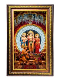 Lord Rama Sita Hanuman Digital Golden Balck Color Photo Frame | Hindu Religious Wall Decor | 18x24 Inches - Inspirational Wall Art For Office, Home Decor - Ideal Spiritual Gift (F16569)