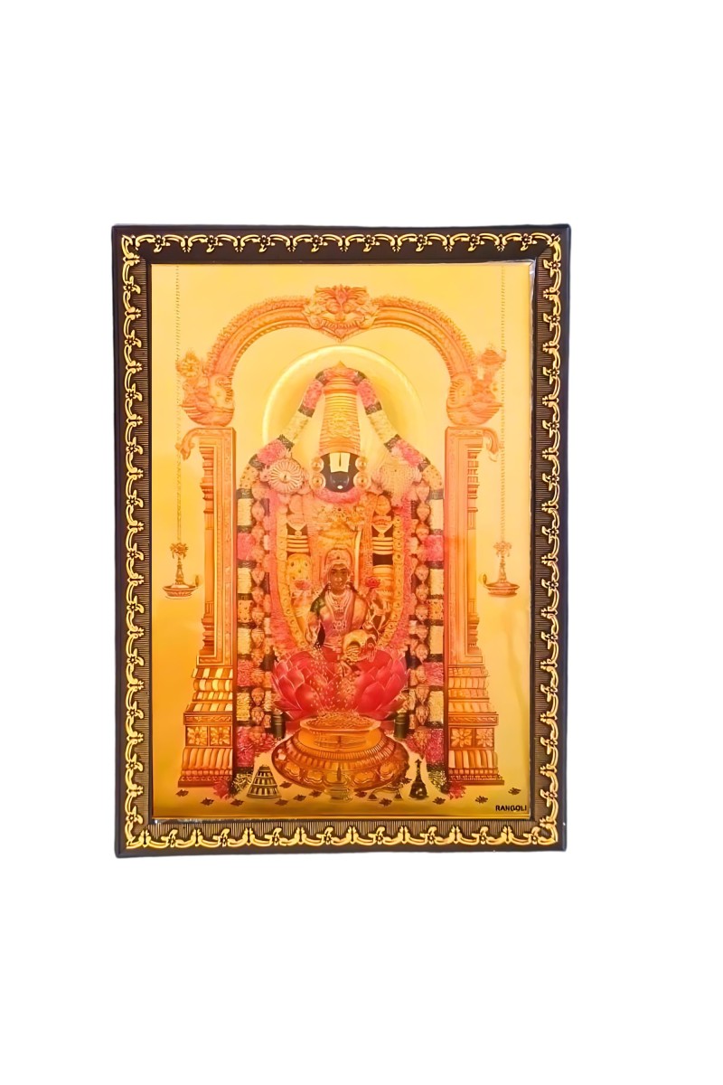 Hitech Sales Lord Balaji With Mata Laxmi Light Weighted photo Frame Waterproof Acrylic 3d photo with Wooden Frames for Table, Temple Wall, Mandir, Gym, and Outdoor Spaces, Home Decor