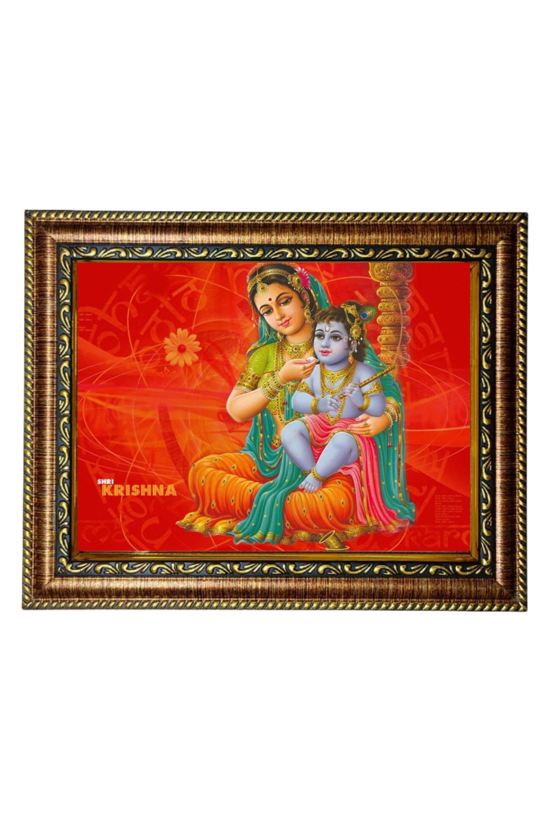 HiTech Sales Lord Krishna and Maiya Yashoda photo frame wall art deity for Office, Wall/Table, Study room & living room, gifts | PVC Frame & Front Face - Glass (10 x 8)