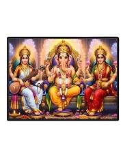 Lord Ganesha Maa Laxmi Saraswati Laminated Photo - 7x9 Inches, Divine Blessings For Home & Office And Temple Decoration (F16145)