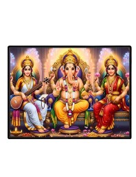 Lord Ganesha Maa Laxmi Sarswati Laminated Photo - 5x7 Inches, Divine Blessings For Home & Office And Temple Decoration (F16145)