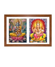 Divine Lord Ganesh and Lord Narayan Colored Photo in One Frame |Hindu Wall Art | Perfect for Home, Temple, Puja room or Meditation Room | Spiritual Gift for Devotees