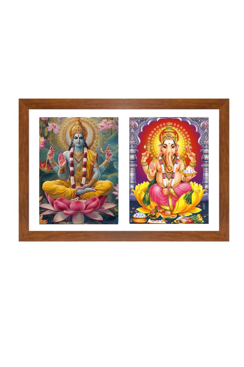 Divine Lord Ganesh and Lord Narayan Colored Photo in One Frame |Hindu Wall Art | Perfect for Home, Temple, Puja room or Meditation Room | Spiritual Gift for Devotees