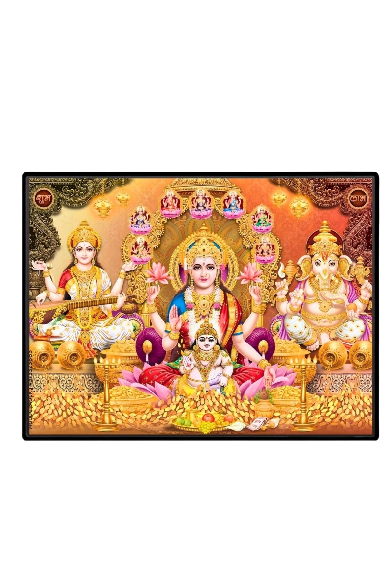 Lord Ganesha Maa Laxmi Sarswati Laminated Photo - 11x13 Inches, Divine Blessings For Home & Office And Temple Decoration (F16134)