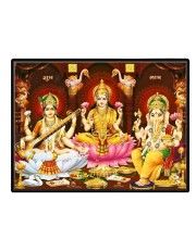 Lord Ganesha Maa Laxmi Saraswati Laminated Photo - 7x9 Inches, Divine Blessings For Home & Office And Temple Decoration (F16121)