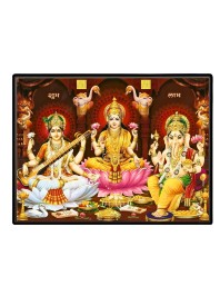 Lord Ganesha Maa Laxmi Sarswati Laminated Photo - 7x9 Inches, Divine Blessings For Home & Office And Temple Decoration (F16121)