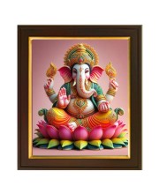 Hitech Sales | Lord Ganesha in Lotus Splendor, Made by AI Photo With Beautiful 12X10 in synthetic Wood Frame With Glass Tabletop Wallmount Display for Home & Office decor/Gift for all occations.
