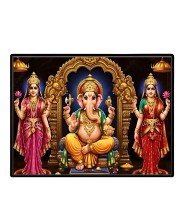 Lord Ganesha Maa Laxmi Saraswati Laminated Photo - 7x9 Inches, Divine Blessings For Home & Office And Temple Decoration (F16139)