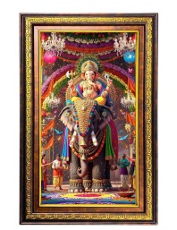 Lord Ganesha Digital Golden Balck Color Photo Frame | Hindu Religious Wall Decor | 12x18 Inches - Inspirational Wall Art For Office, Home Decor - Ideal Spiritual Gift (F16477)