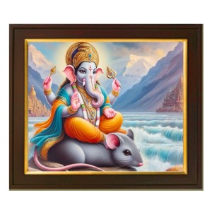 Hitech Sales Laminations Lord Ganesha Ganesh Ganpati Ganapathi Hanging Wall Painting Framed Home Decor (10x12) inch