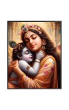 Divine Krishna with Yashoda Mata Wood-Laminated Photo Frame: Versatile Décor for Wall, Table, and Sacred Spaces - Ideal for Gifts, Puja, and Living Room Ambiance