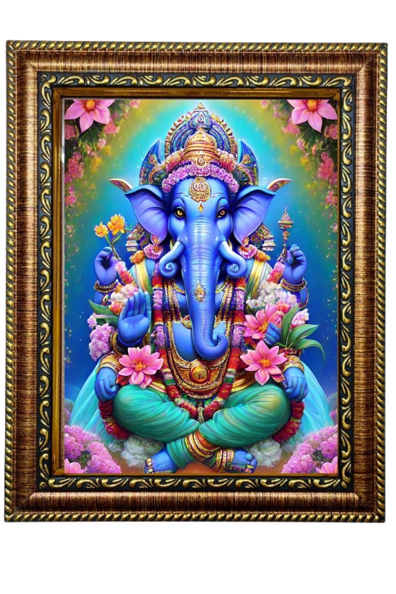 HI Tech Sales Beautiful God Ganesha Art Photo With Frame(10X12 inch) (10X12 inch)