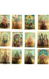 Golden Foil Hindu God Photo (set of 12) | Gold Plated Religious Wall Decor | Pooja Room Mandir Decoration | Gift for Diwali, Housewarming & Festivals (5x7)