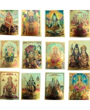 Golden Foil Hindu God Photo (set of 12) | Gold Plated Religious Wall Decor | Pooja Room Mandir Decoration | Gift for Diwali, Housewarming & Festivals (5x7)